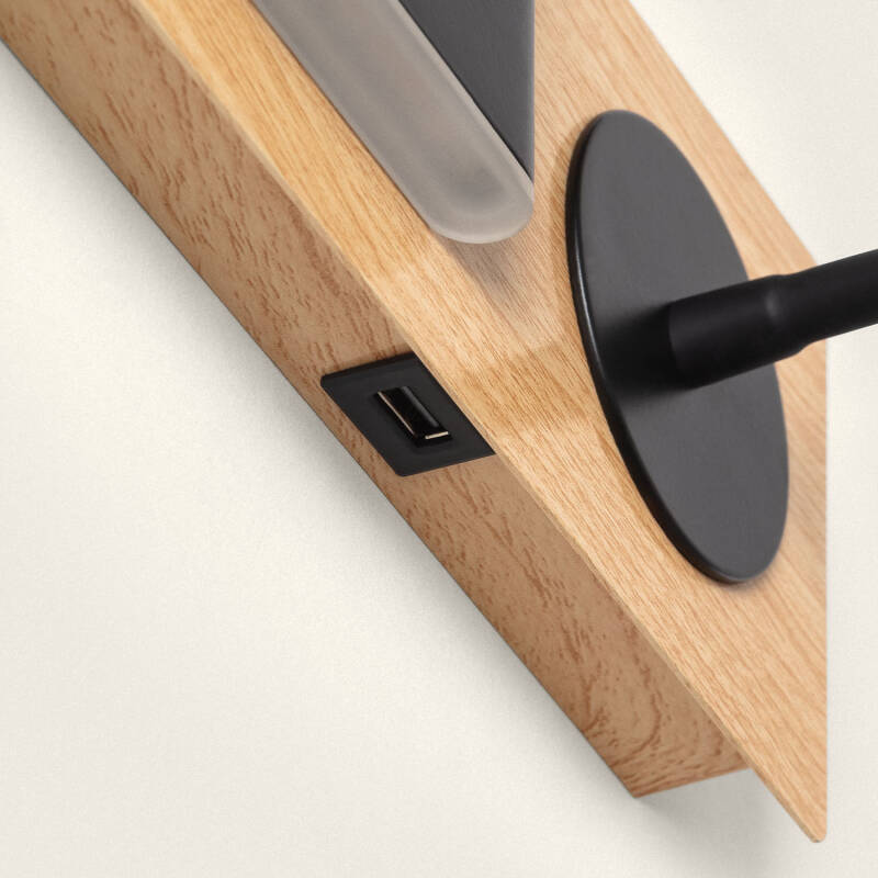 Aplique de Parede LED com Luz de Leitura Metal e Madeira Adalia