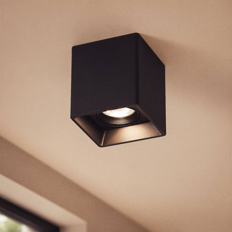 Aplique de Teto Quadrado Preto com Lâmpada GU10 Space