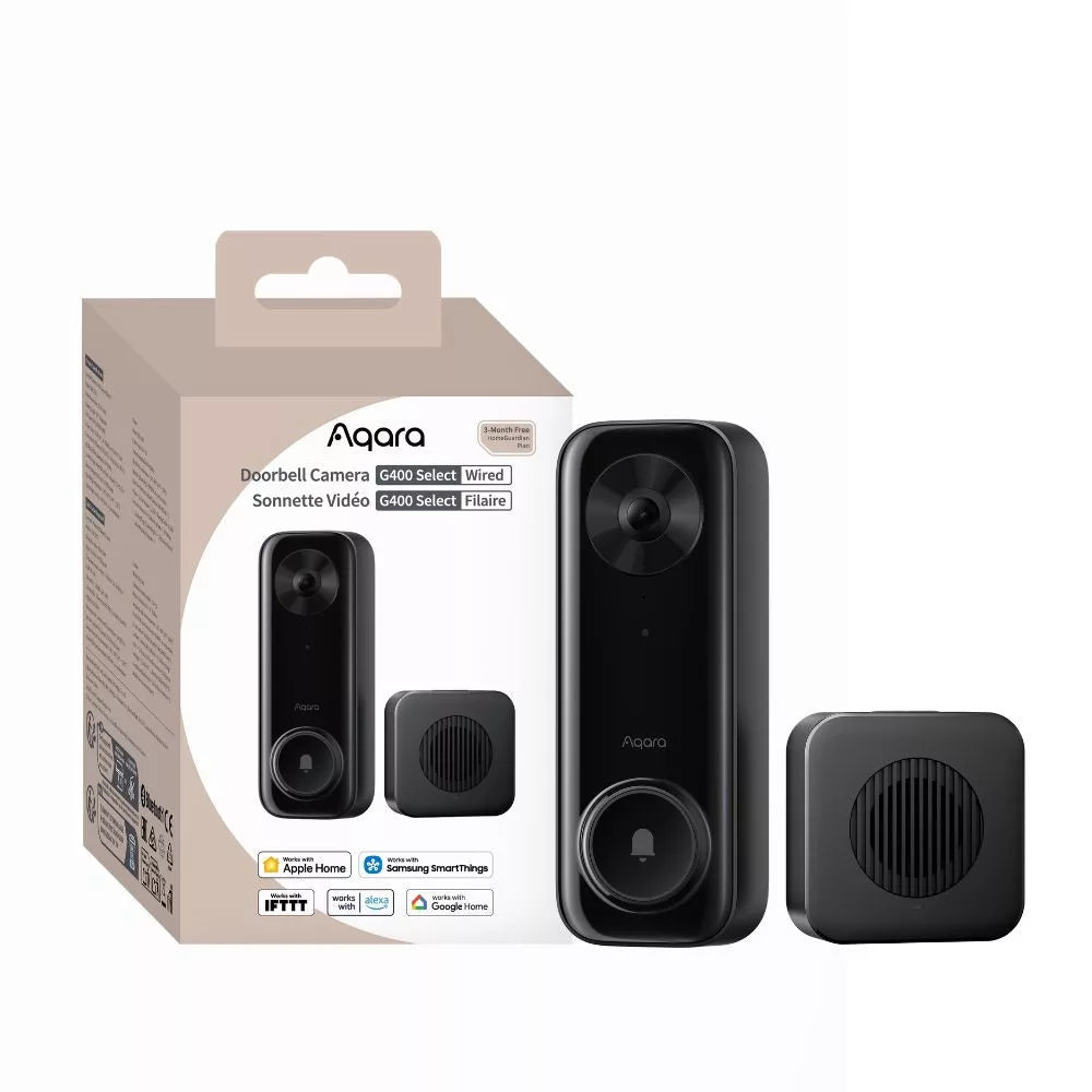 Doorbell Camera G400 Select (Wired) – Smart video doorbell com AI human, pet and package detection, Wi-Fi 6, preto (DB-C03D)