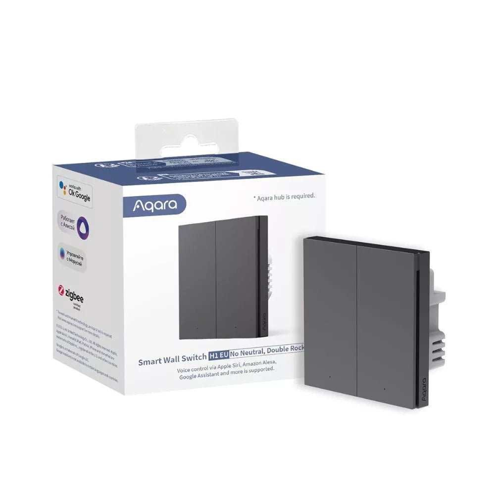 AQARA Smart Parede Switch H1 EU (No Neutral, Double Rocker), grey