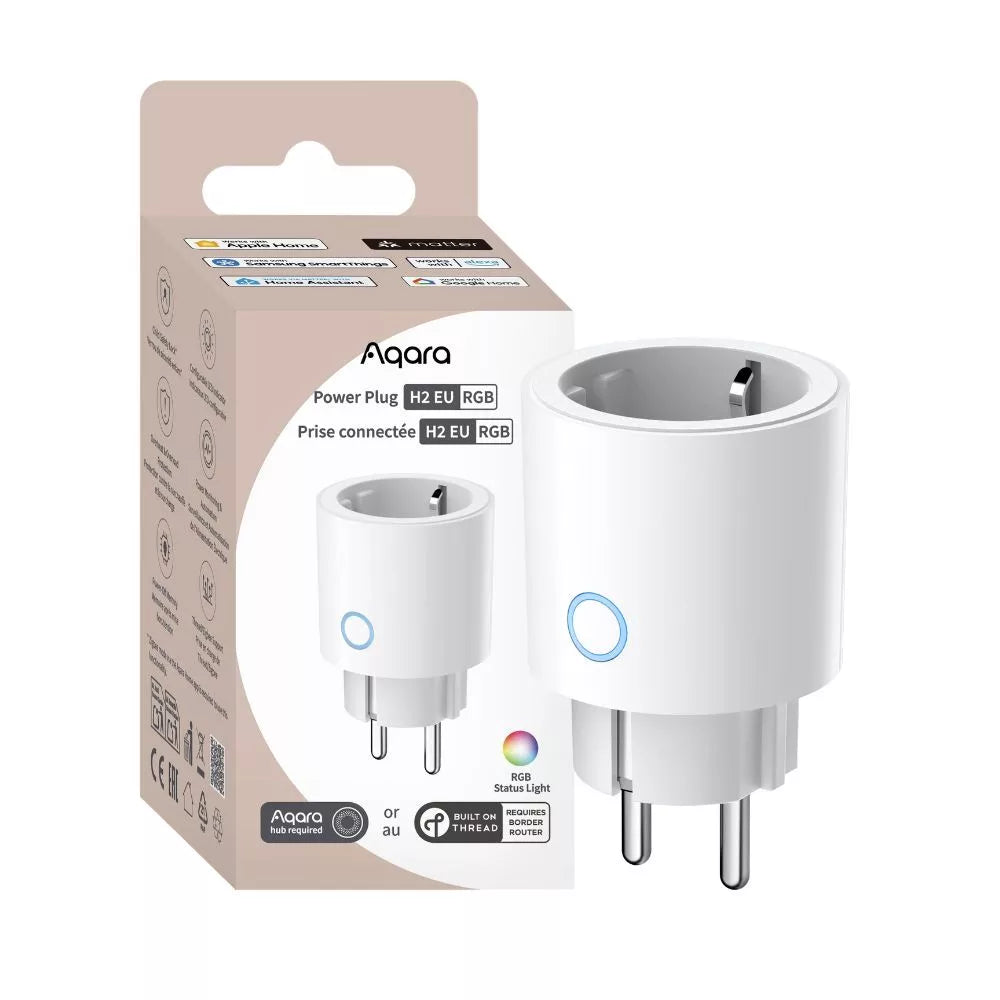 Aqara Power Plug H2 EU (RGB) – Smart plug com energy monitoring, Zigbee, Thread, Bluetooth, Matter, branco (SP-P05D)