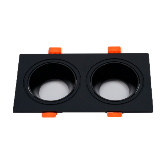 Aro Downlight 2x GU10 75x150 Preto | Embutível
