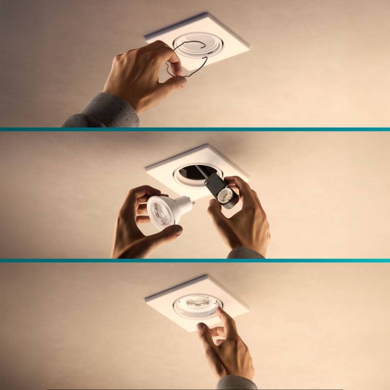 Aro Downlight Quadrado PHILIPS Peridot para Lâmpada LED GU10 Ø 75 mm
