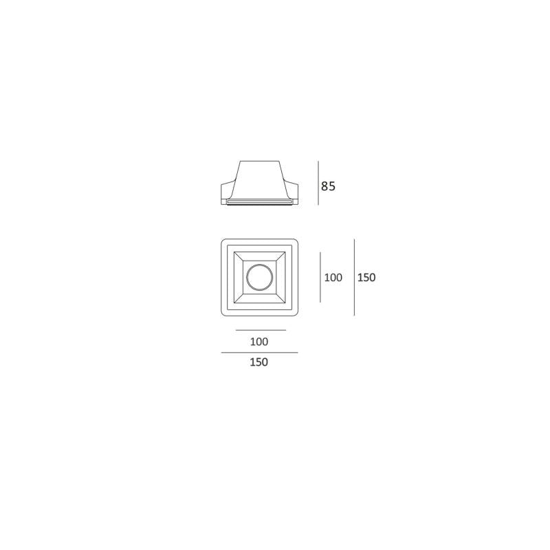 Aro Downlight Integração em Gesso/Pladur Quadrado para Lâmpada LED GU10 / GU5.3 Corte 153x153 mm UGR17
