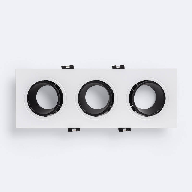 Aro Downlight Quadrado Basculante para três Lâmpadas LED GU10 / GU5.3 Corte 75x235 mm