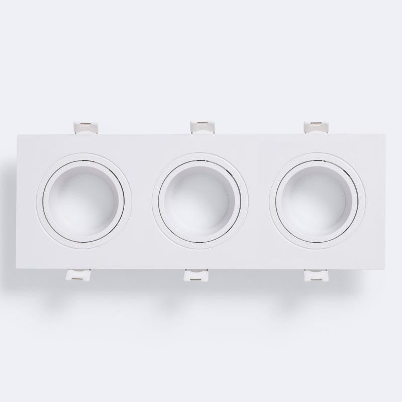 Aro Downlight Quadrado Branco para 3 Lâmpadas LED GU10 / GU5.3 Corte 235x75 mm
