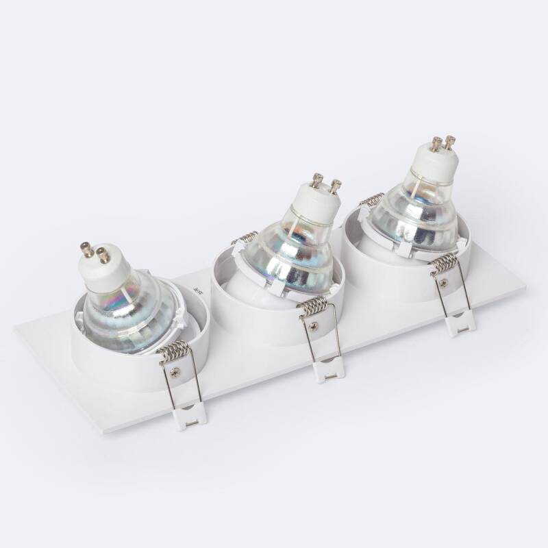 Aro Downlight Quadrado Branco para 3 Lâmpadas LED GU10 / GU5.3 Corte 235x75 mm