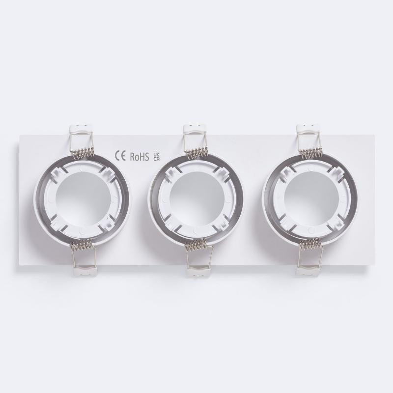 Aro Downlight Quadrado Branco para 3 Lâmpadas LED GU10 / GU5.3 Corte 235x75 mm