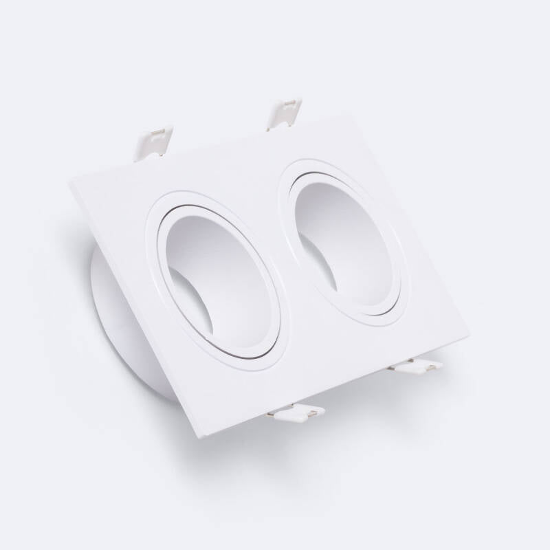 Aro Downlight Quadrado Branco para Duas Lâmpadas LED GU10 / GU5.3 Corte 75x155 mm