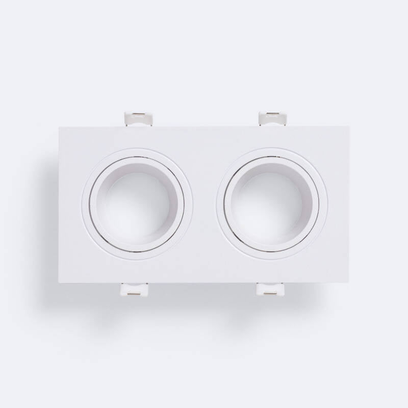 Aro Downlight Quadrado Branco para Duas Lâmpadas LED GU10 / GU5.3 Corte 75x155 mm