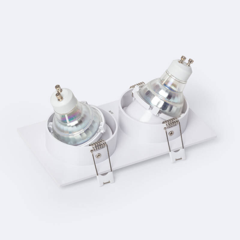 Aro Downlight Quadrado Branco para Duas Lâmpadas LED GU10 / GU5.3 Corte 75x155 mm