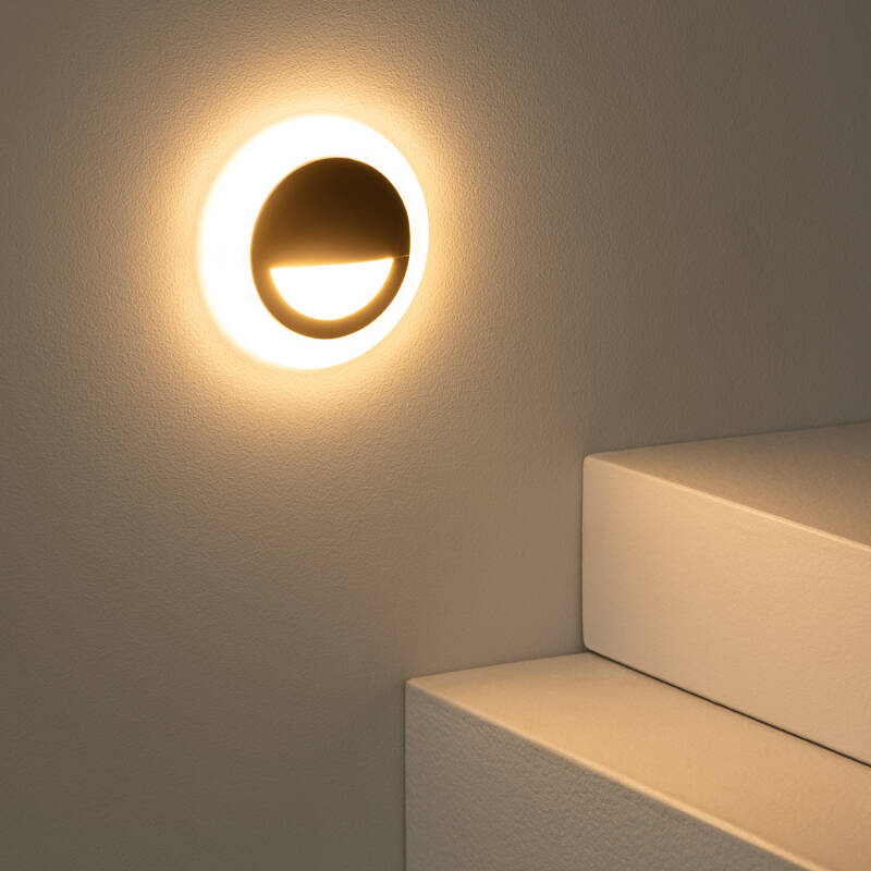 Baliza LED de 3 W Encastrável em Alumínio Parede Circular Preta Occulare