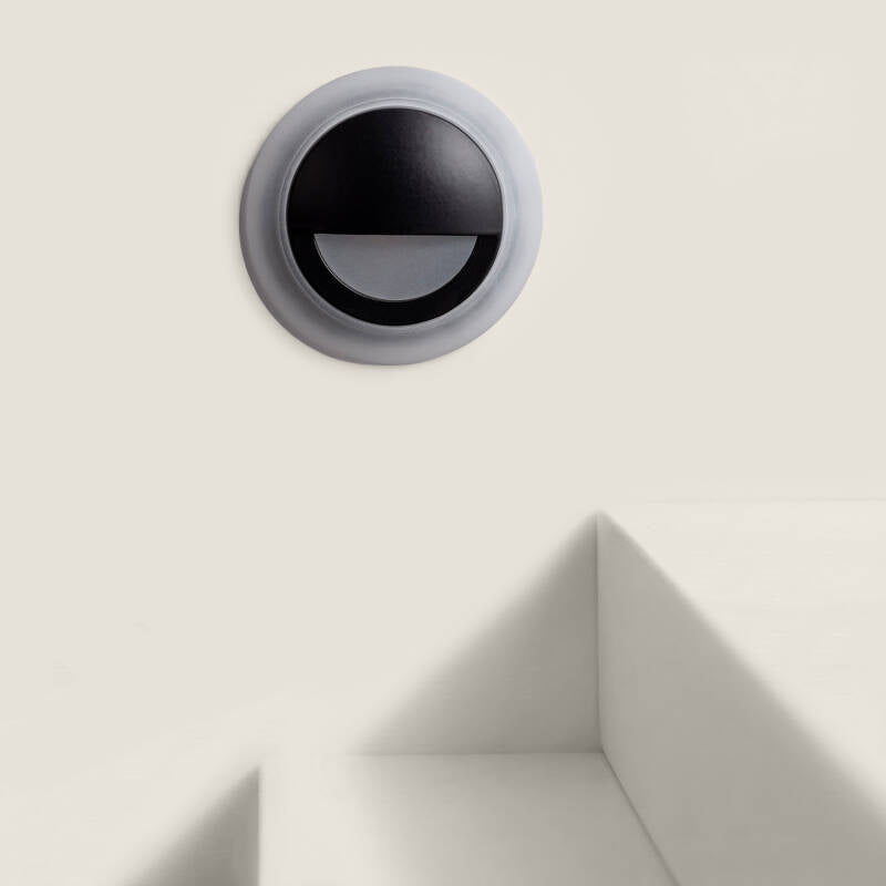 Baliza LED de 3 W Encastrável em Alumínio Parede Circular Preta Occulare