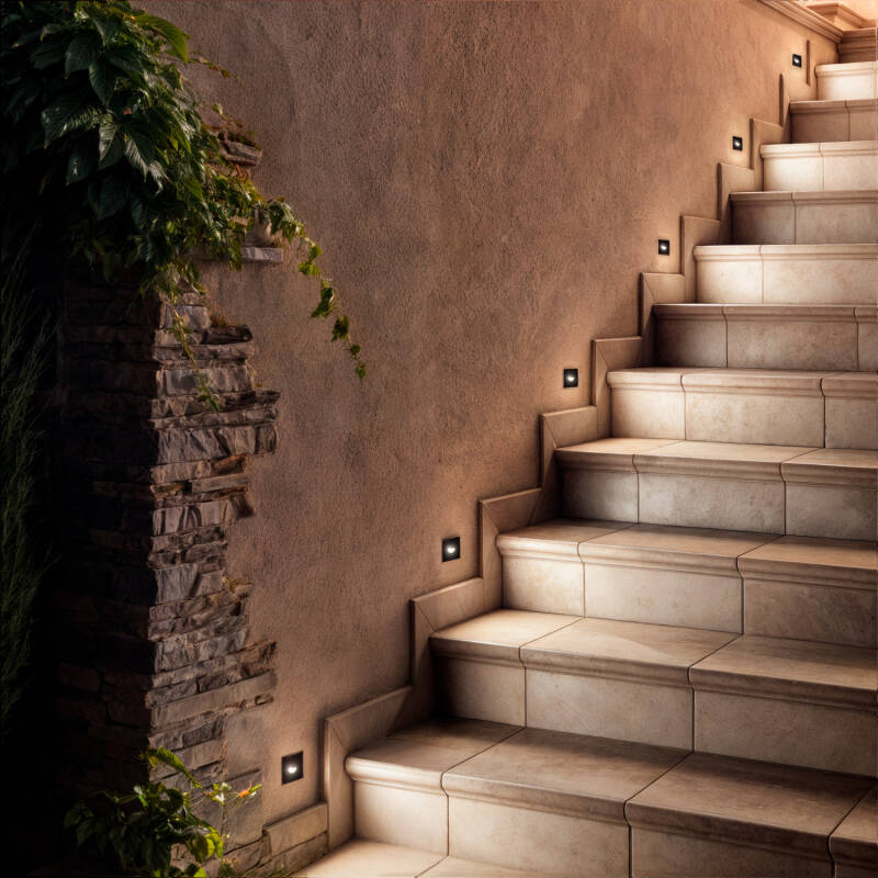 Baliza Exterior LED de 2 W, Encastrável, em Alumínio, para Parede, Quadrada, Preta, Guell