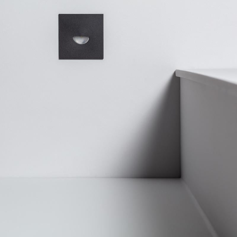 Baliza Exterior LED de 2 W, Encastrável, em Alumínio, para Parede, Quadrada, Preta, Guell