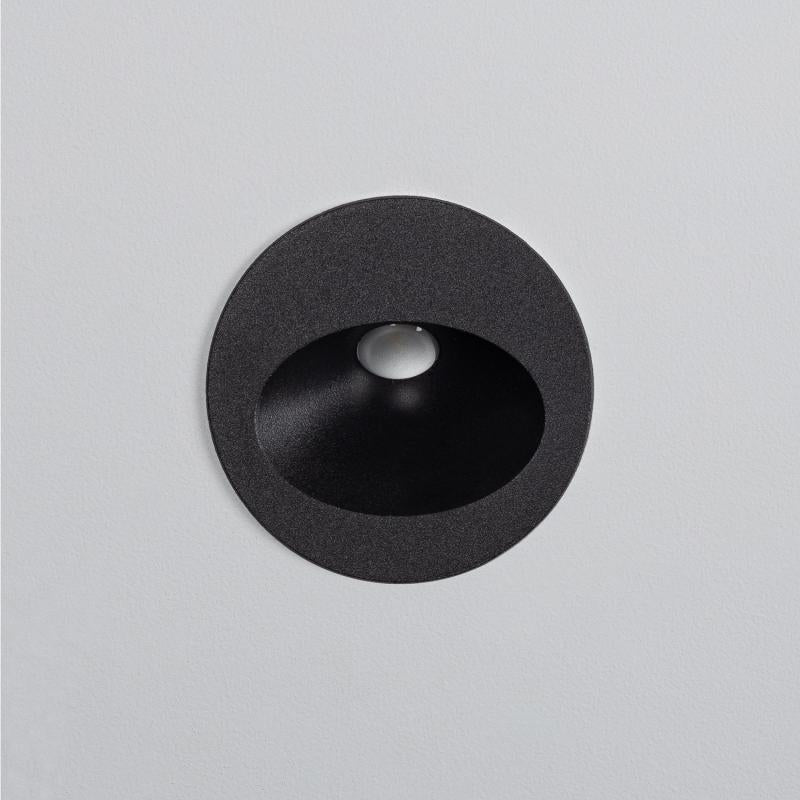 Baliza Exterior LED 3W Embutida Parede Circular Preta Coney