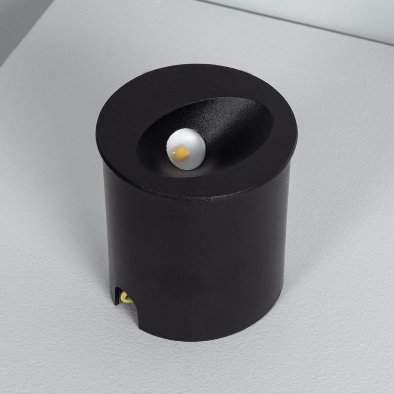 Baliza Exterior LED 3W Embutida Parede Circular Preta Coney