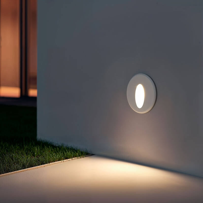 Baliza Exterior LED de 3 W, Encastrável de parede, circular, em Alumínio, Oval, Modelo Adam