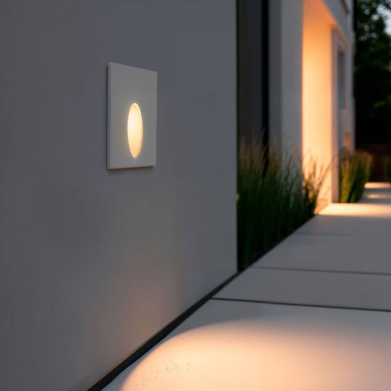 Baliza Exterior LED 3W de Encastrável de Parede Quadrado Alumínio Branco Ellis