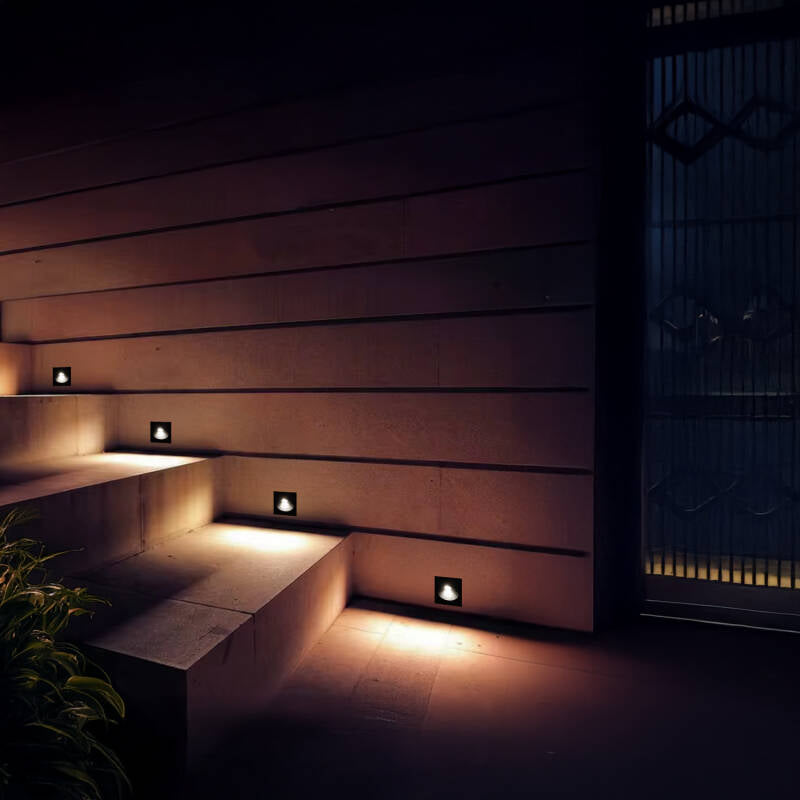 Baliza Exterior LED 3W Encastrável de Parede Quadrada Alumínio Preto Coney