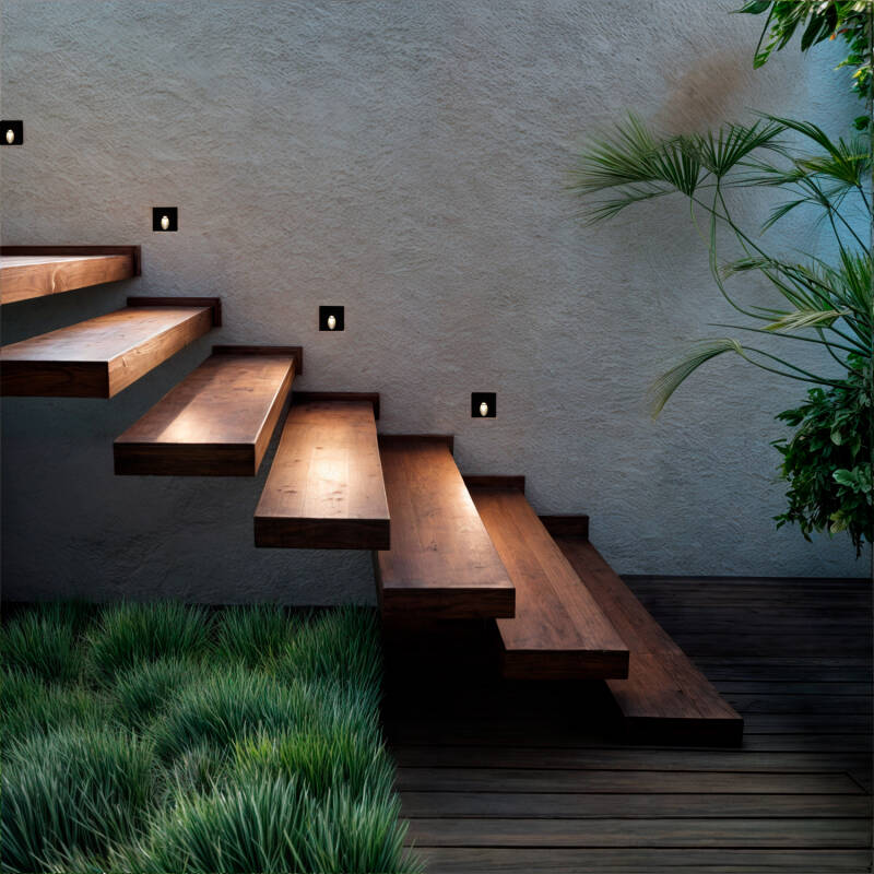 Baliza Exterior LED 3W de Embutir na Parede Quadrado Alumínio Preto Ellis