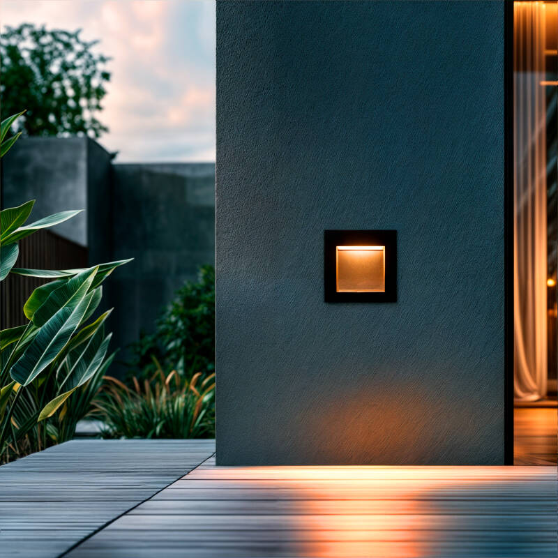Baliza Exterior LED 4W, Encastrável, em Alumínio, para Parede, Quadrada, Preta, Leif