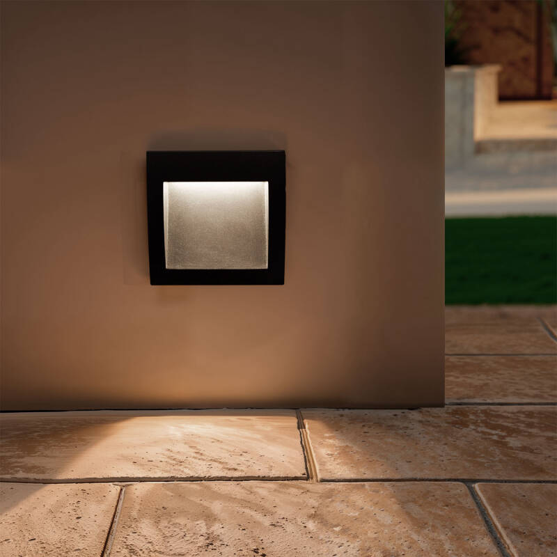 Baliza Exterior LED 4 W, Embutida na Parede, Quadrada, em Alumínio Preto Natt
