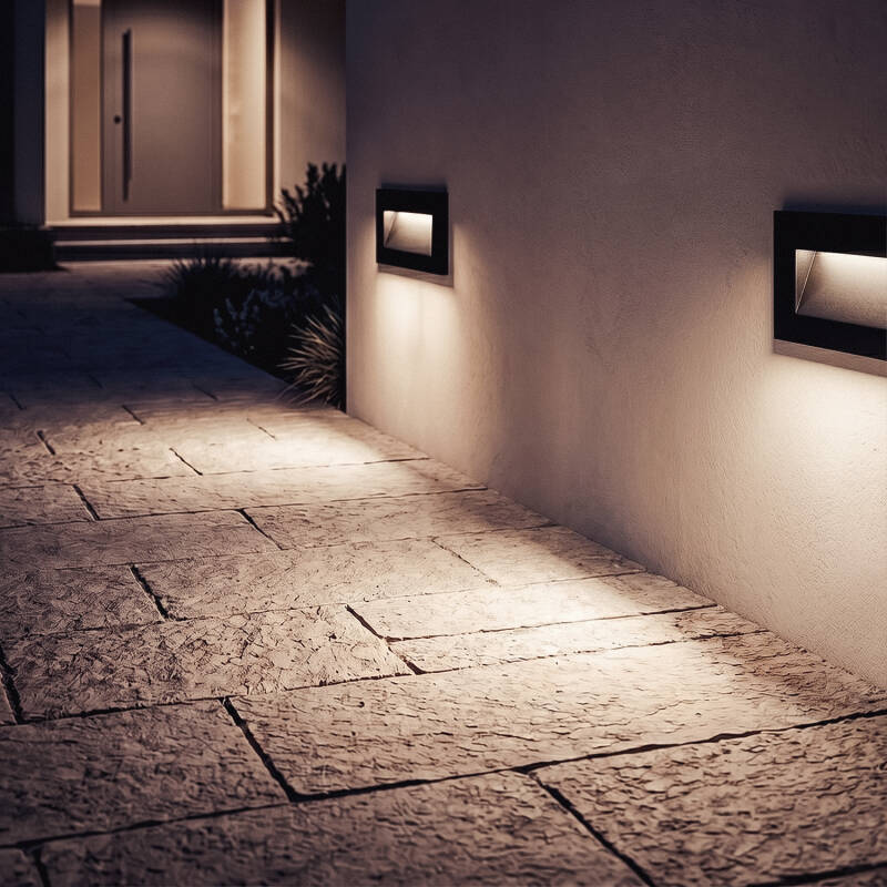 Baliza Exterior LED de 7 W, Encastrável na Parede, Retangular, Alumínio Preto, Groult