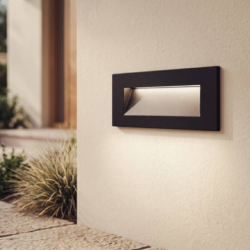 Baliza Exterior LED de 7 W, Encastrável na Parede, Retangular, Alumínio Preto, Groult