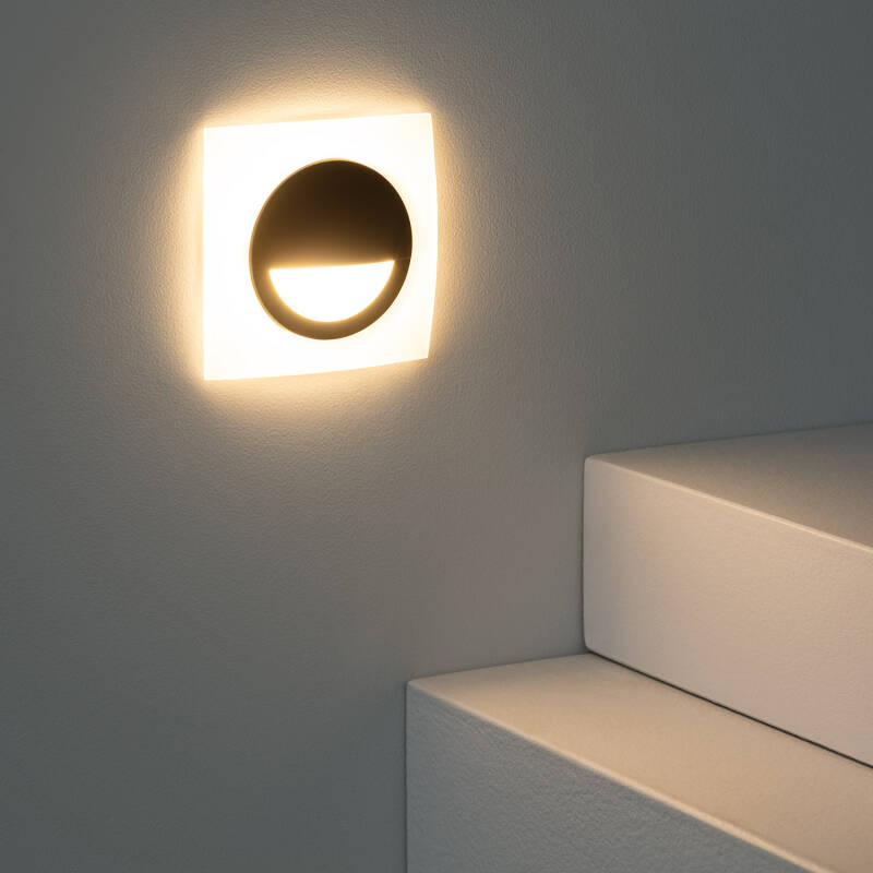 Baliza LED de 3 W, Encastrável, em Alumínio, para Parede, Quadrada, Preta, Occulare