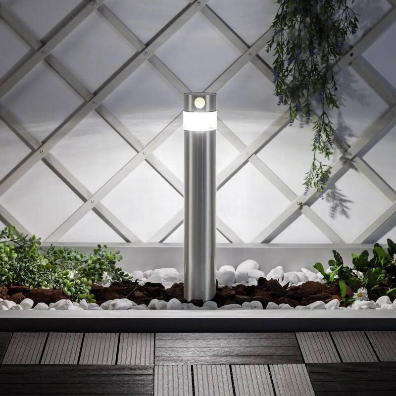 Baliza Solar Exterior LED 1,5W Superfície Pé 50cm Aço Inoxidável com Detector de Movimento Inti