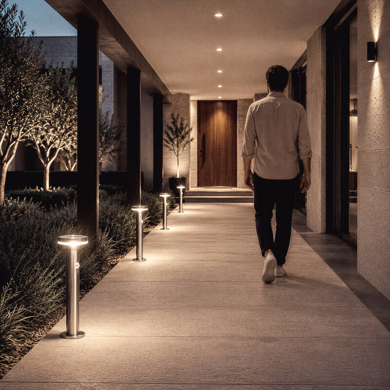 Baliza Solar Exterior LED 6W Superfície de Pé 45cm com Detetor de Movimento Helios Inox
