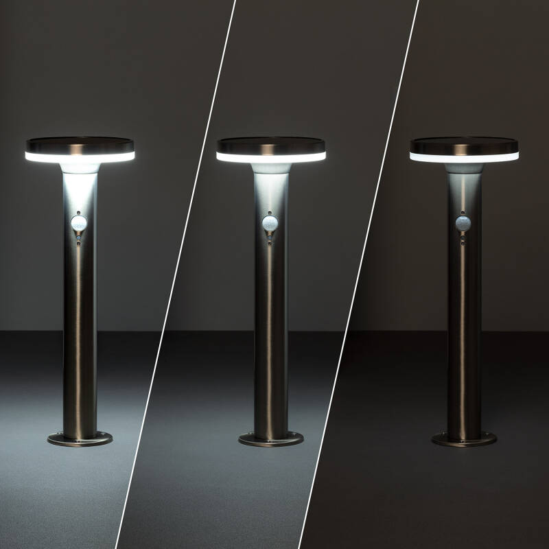 Baliza Solar Exterior LED 6W Superfície de Pé 45cm com Detetor de Movimento Helios Inox