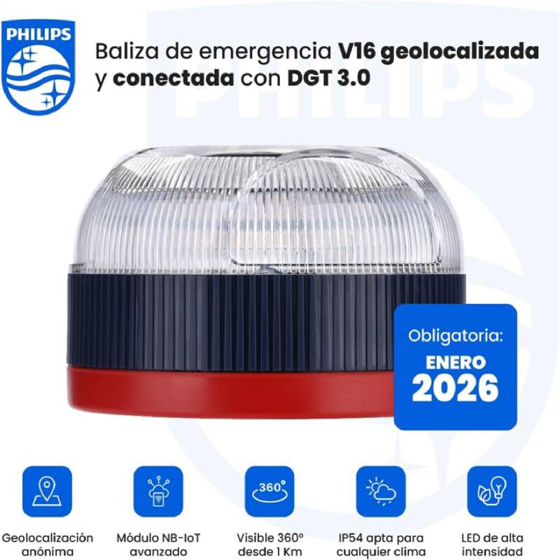 Baliza V16 Homologada DGT 3.0 PACK 6 x 28,49 € unidade com Geolocalização - Luz de Emergência Obrigatória 2026 PHILIPS