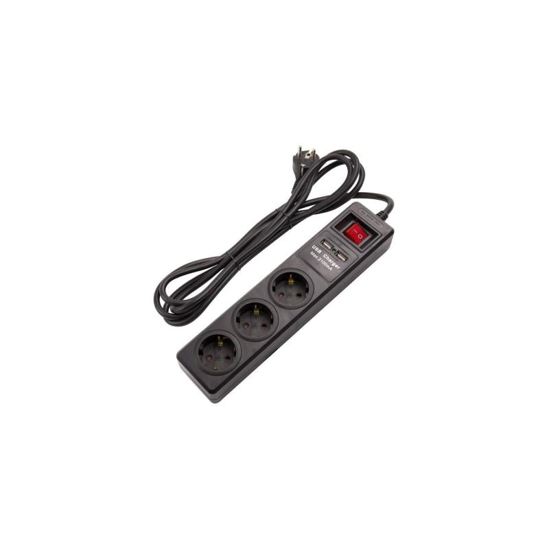 Base Múltipla 3 Tomadas Tipo F Schuko + 2xUSB 3m