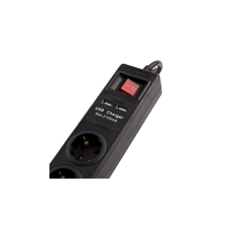 Base Múltipla 3 Tomadas Tipo F Schuko + 2xUSB 3m