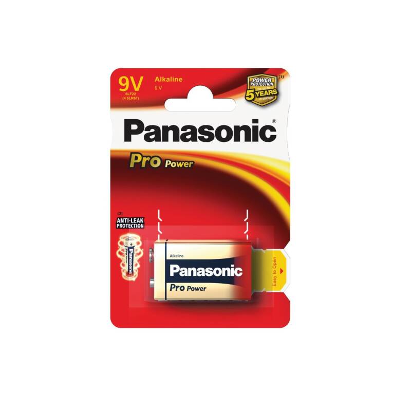Blister com 1 pilha alcalina de 9 V PANASONIC 6LR61 Pro Power