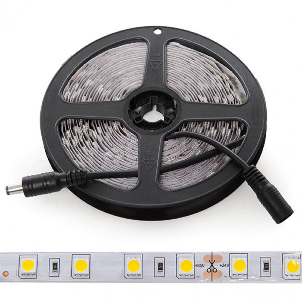 Faixa de 300 LEDs 60W 7.000Lm CRI85 6000ºK SMD5050 24VDC IP20 x5M 40.000H-Branco Frio
