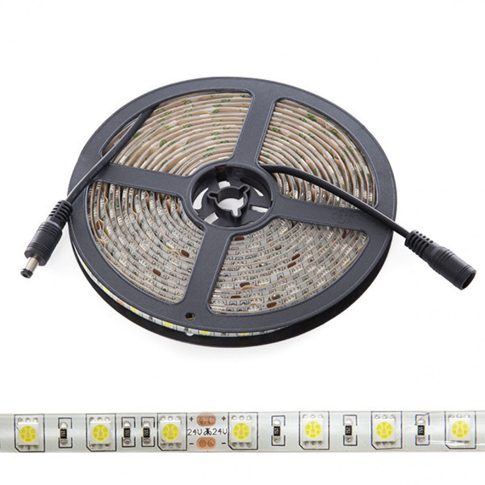Faixa de 300 LEDs 60W 7.000Lm CRI85 6000ºK SMD5050 24VDC IP65 x5M 40.000H-Branco Frio