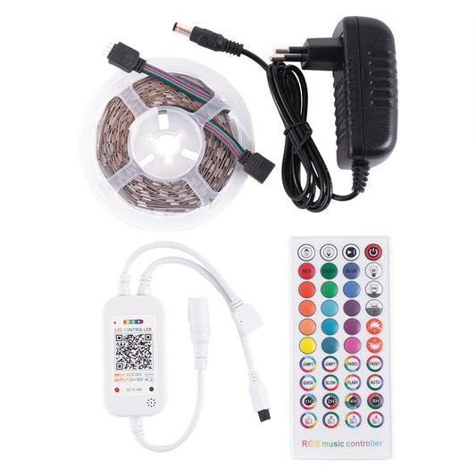 Kit de tira 36W 1.500Lm 150 LEDs 5 metros RGB Blister Transformer, controlador, controle Bluetooth IP20 40.000H