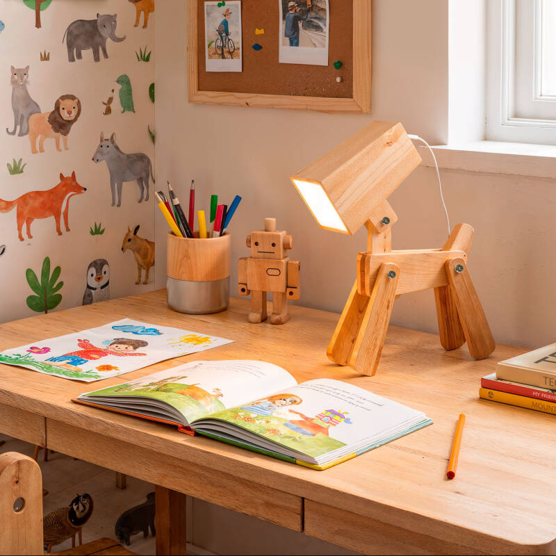 Candeeiro de Mesa de Madeira Infantil Coba Doggi