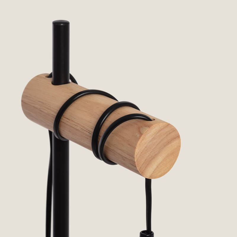 Candeeiro de Mesa de Metal e Madeira Monah