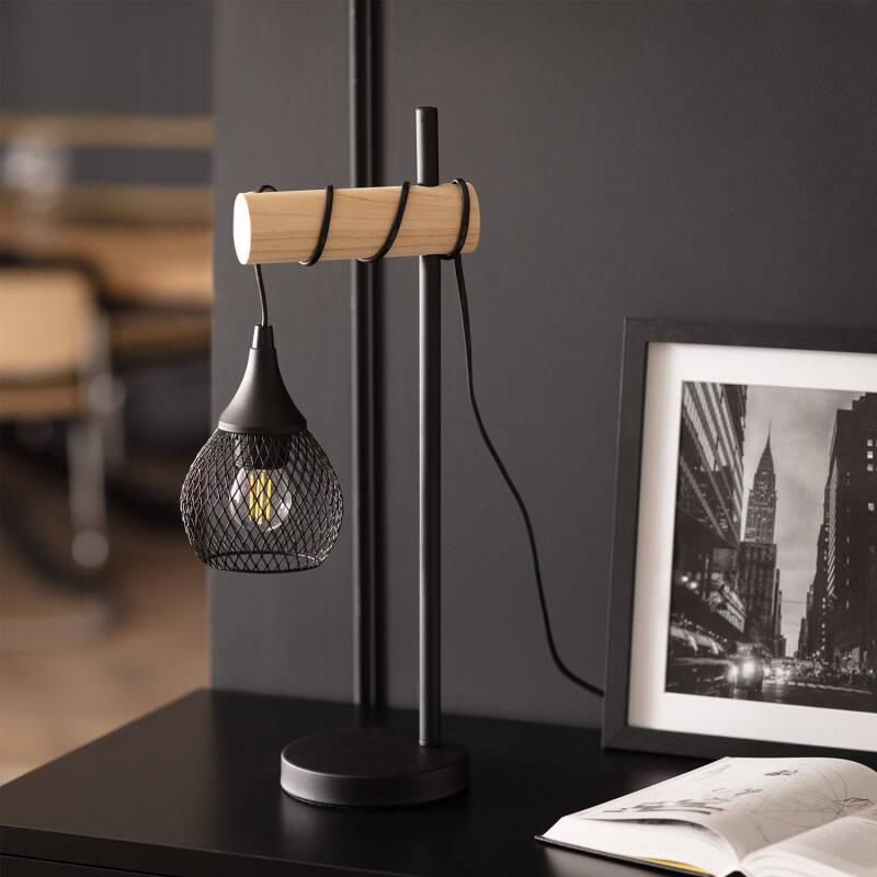 Candeeiro de Mesa de Metal e Madeira Monah