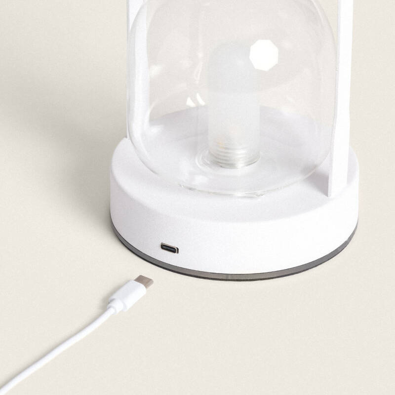 Candeeiro de Mesa LED Portátil com Bateria USB Recarregável em Metal e Vidro Olena