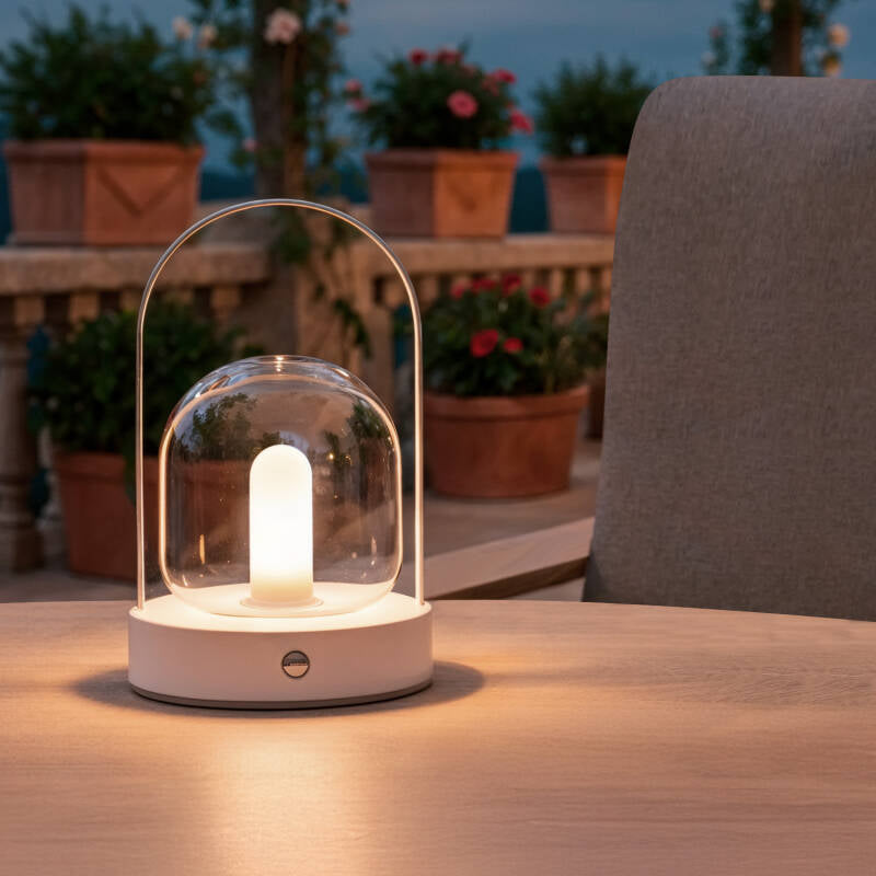 Candeeiro de Mesa LED Portátil com Bateria USB Recarregável em Metal e Vidro Olena