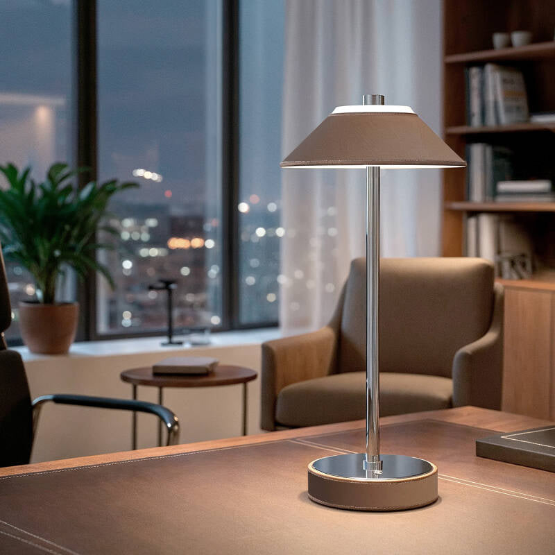 Candeeiro de Mesa LED 3W Portátil Couro e Metal com Bateria USB Recarregável Limer