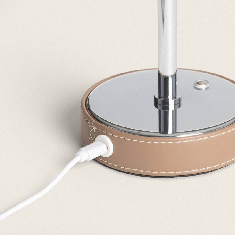 Candeeiro de Mesa LED 3W Portátil Couro e Metal com Bateria USB Recarregável Limer
