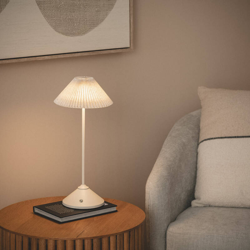 Candeeiro de Mesa LED Portátil em Metal e Linho com Bateria USB Recarregável Denwa