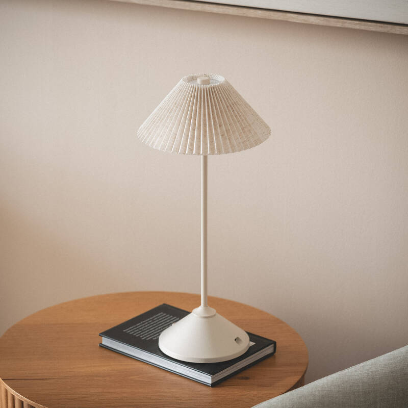 Candeeiro de Mesa LED Portátil em Metal e Linho com Bateria USB Recarregável Denwa