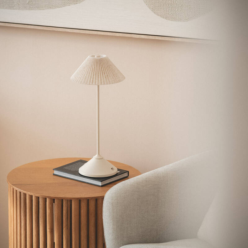 Candeeiro de Mesa LED Portátil em Metal e Linho com Bateria USB Recarregável Denwa